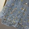Heavy industry sequined denim jacket women's autumn new loose and thin ins European goods do old long-sleeved jacket trend