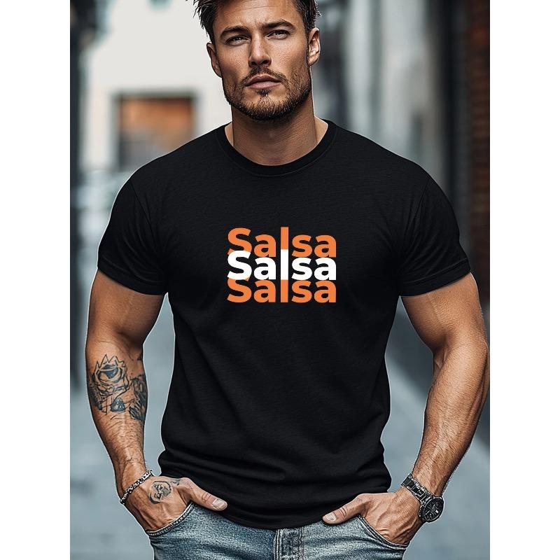 

Men s Casual T-Shirt Fashion Breathable Short Sleeve Salsa Print Pullover Summer Street Sport Top Loose Fit Tee 4XL чорний