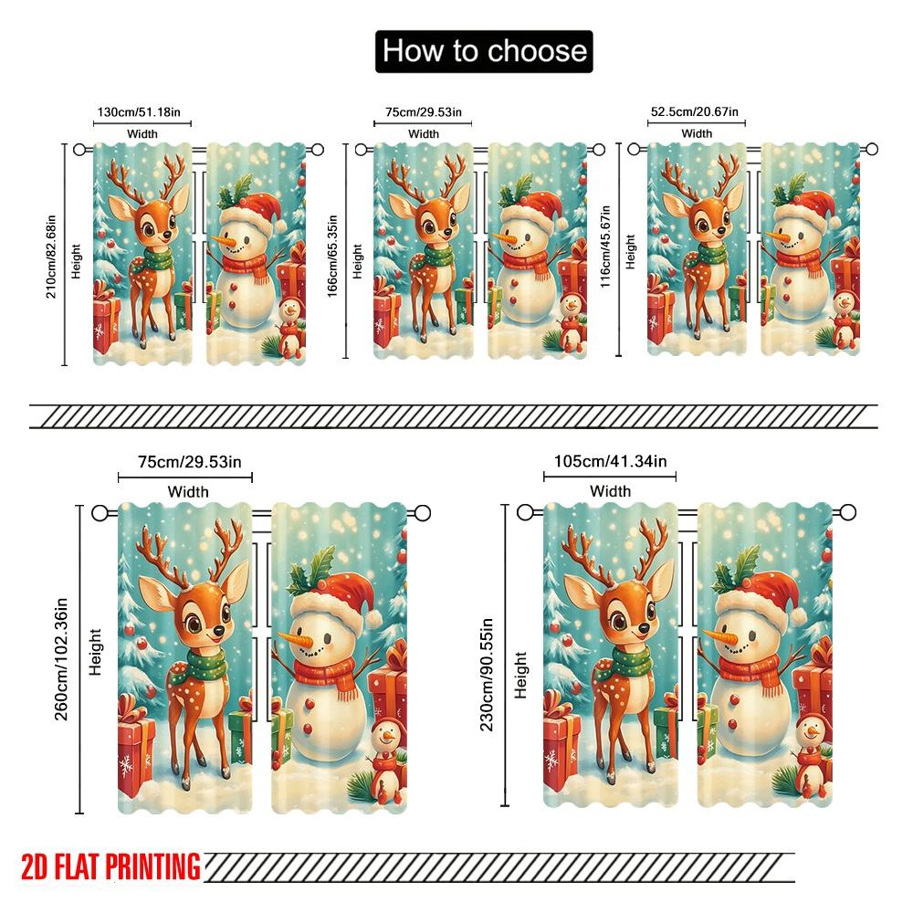 2 Stück, 2D-Flachdruck Vorhangstoff Niedlicher Hirsch Schneemann Weihnachtsgeschenke (3) Polyester (ohne Stange) Zimmerdeko Perfekt für