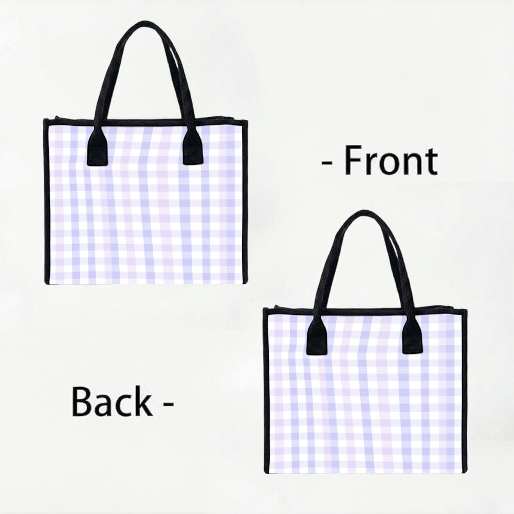 Lilac Gingham Tote Bag Casual Daily Handbag Lightweight Shopping Shoulder Purse for Women