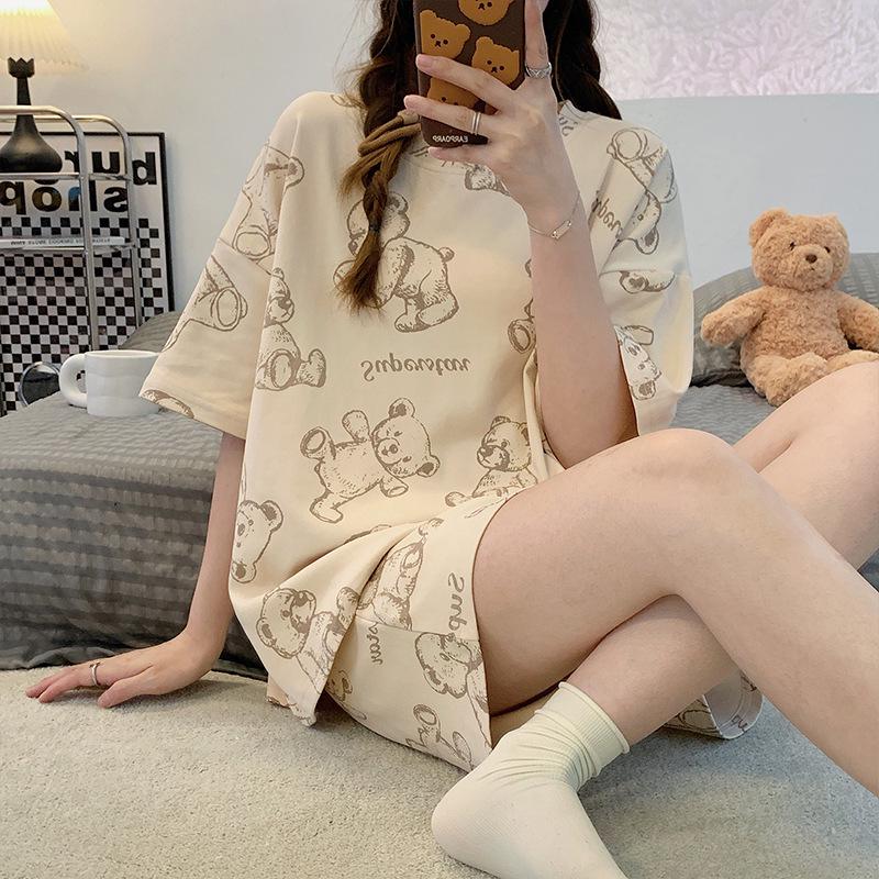 Niedliche Cartoon-Sommer-Homewear für Damen: Lockerer koreanischer Stil Kurzarm-Top & Shorts Set, Übergröße