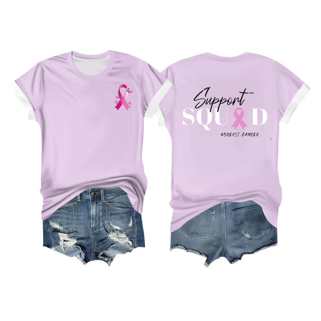 Women's Breast Ribbon Printed Casual Short Sleeve