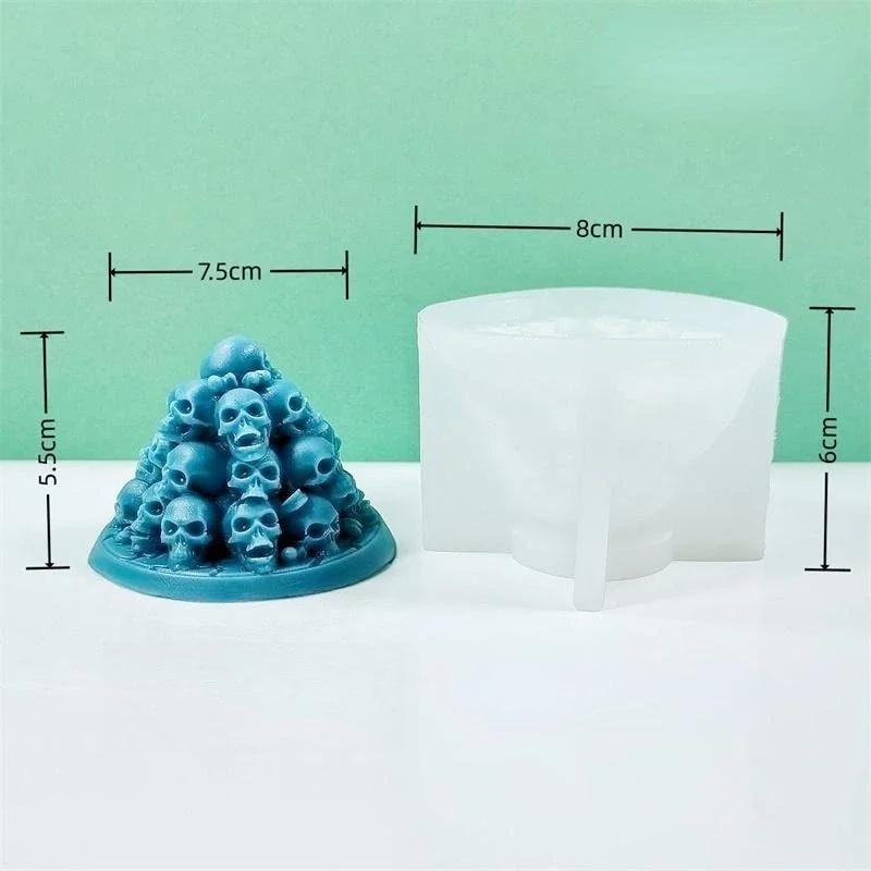 A Bunch of Skull Candles Silicone Mould 3D Pyramid Skull Crafts Resin Plaster Cement Soap Mold Halloween Decorating Gifts