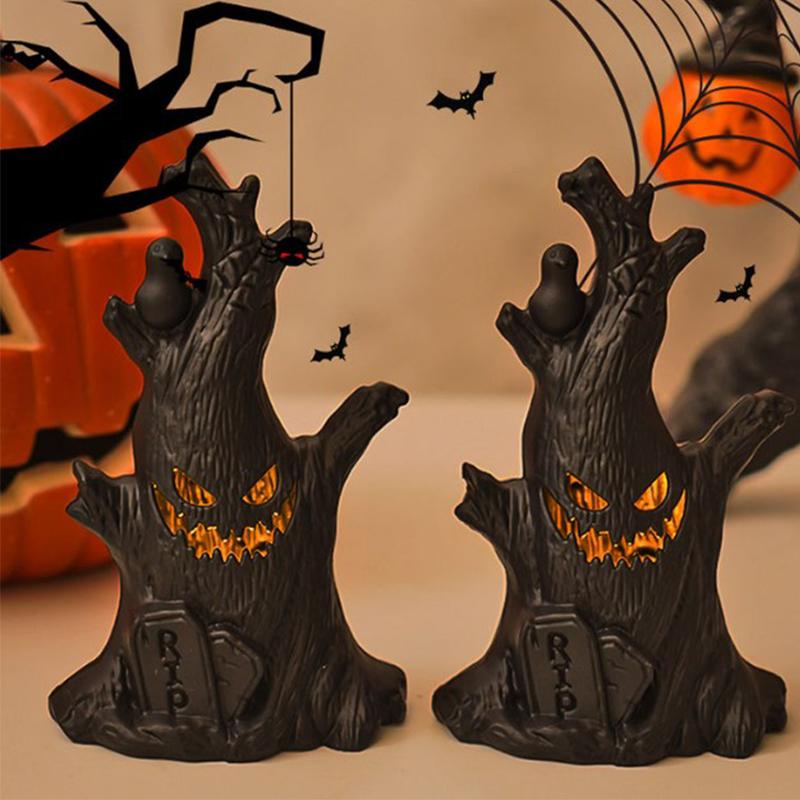 Halloween Decorations LED Ghost Lantern Candle Lights Stump Lanterns Holiday Ambience Ornaments Horror Decoration