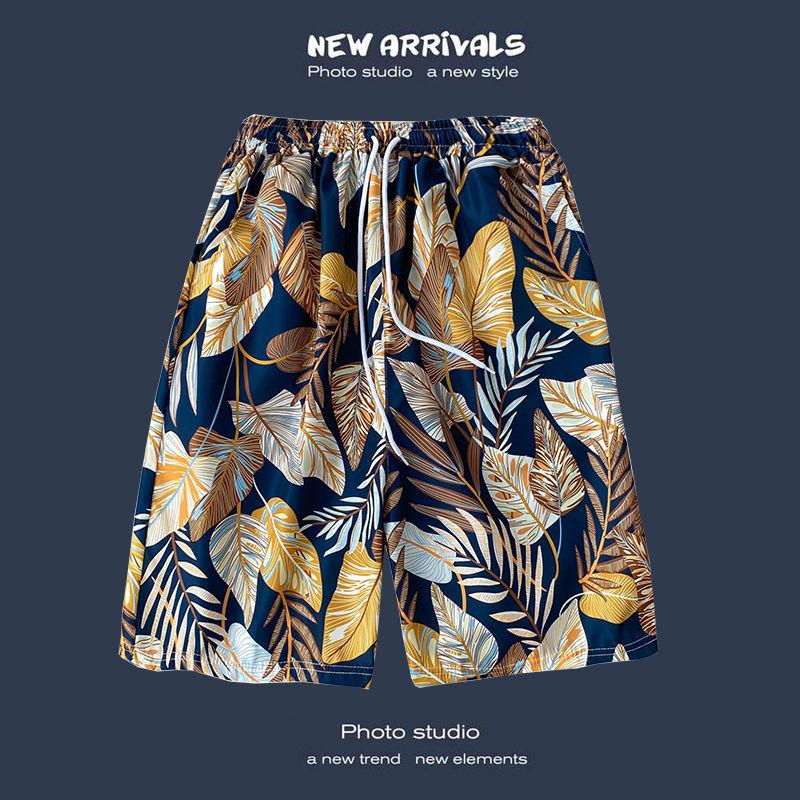 Men's Casual Loose Fit Five Point Shorts Trendy Floral Beach Vacation Couple Shorts Comfortable Versatile Summer Bottoms