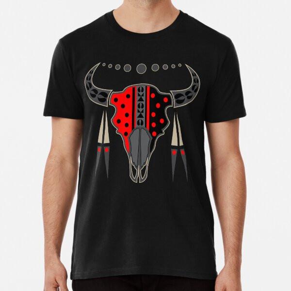 Buffalo Skull and Feathers (Red)  S to 5XL Made in the AU/USA T-Shirt