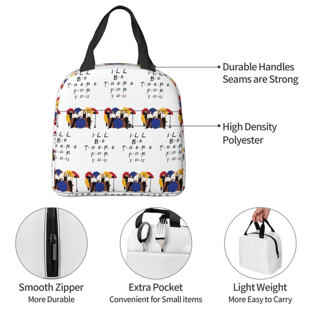 Bolsa de almuerzo térmica aislada de la serie de TV Friends para mujeres Niños Cajas de comida portátiles Fiambrera térmica Bolsa Tote