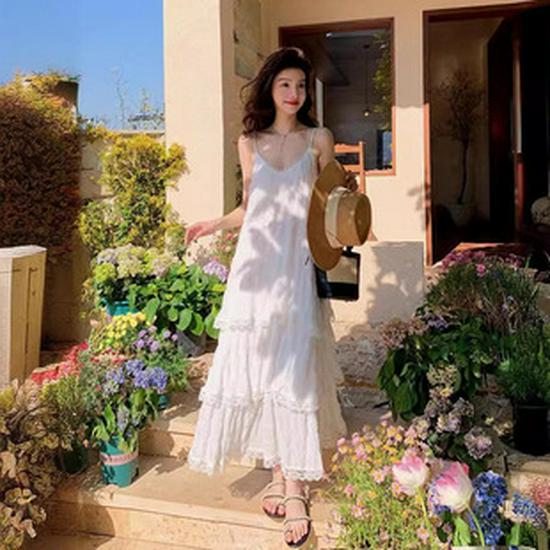 Vintage French-Chinese Red Halter Dress: Women's Summer Beach Swing