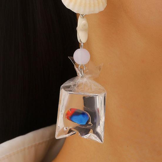 1 Pair Tropical Fish Bag Dangle Earrings Ocean Beach Starfish Shell Hook Earrings Hypoallergenic Women Drop Earrings Fashion Jewelry