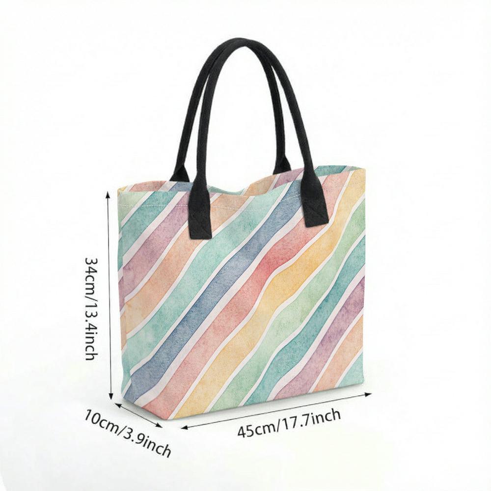 Colorful Wavy Striped Canvas Tote Bag Casual Large Capacity Shoulder Handbag for Daily Use