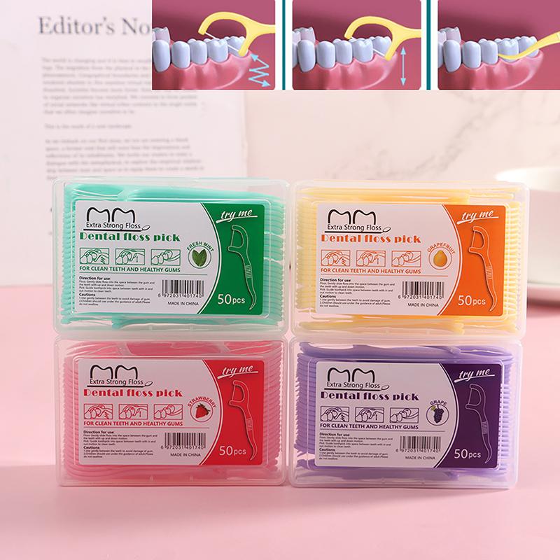 50Pcs Dental Floss Interdental Brush Teeth Tooth Clean Stick Oral Hygiene Fruit