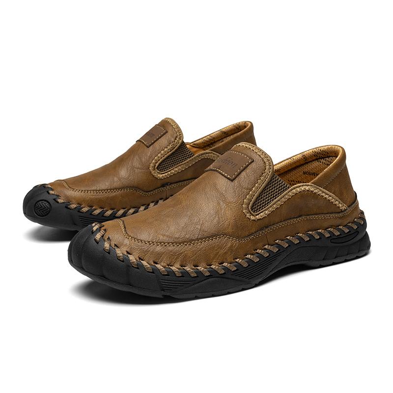 Men's Casual Fashion Shoes Slip-on Leather Shoes Hand-stitched Casual Walking Shoes Loafers Breathable Driving 38-48