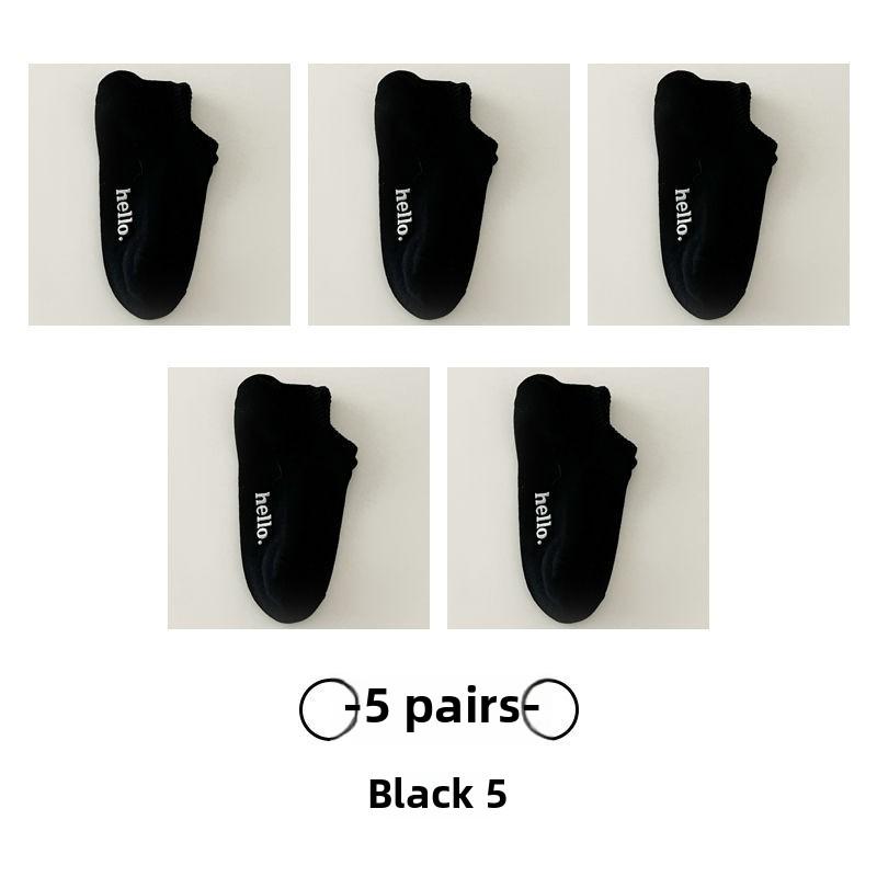 5 Pairs of Women's Spring and Summer Thin Letter Cotton Breathable Heel Socks