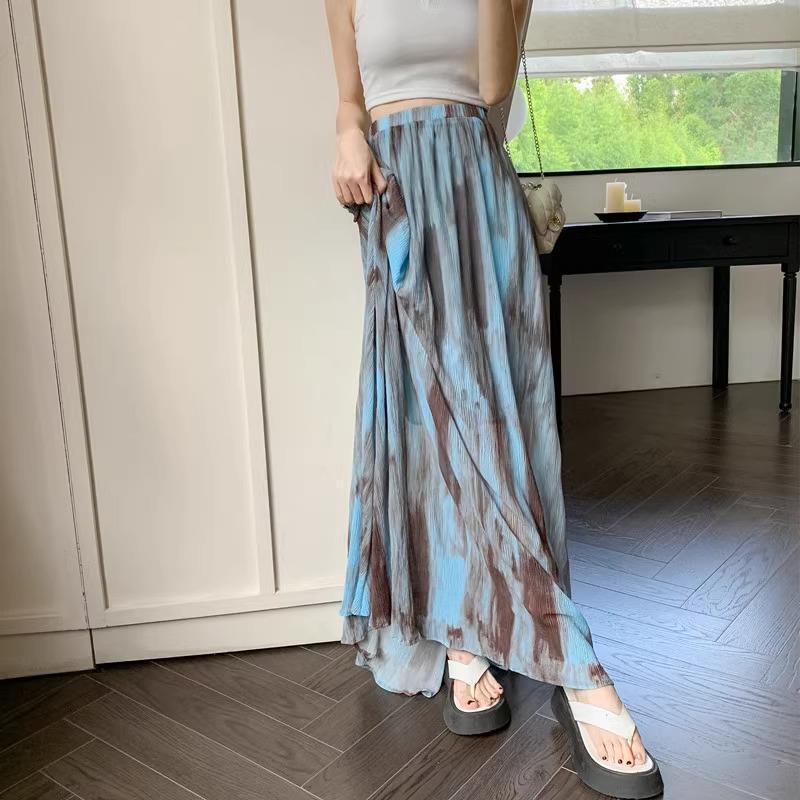 Damen High-Waist Retro Batik Midi-Rock - Frühling/Sommer A-Linie mit Nische Big Swing Design