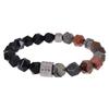 Men's Retro Stainless Steel and Beaded Bracelet with 10mm Faceted Amazonite and Black Obsidian.