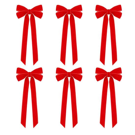 6Pcs Velvet Ribbon Bow Tie Christmas Tree Decorations Xmas Ornaments for Home Party Garland Festive Holiday Decor Indoor Outdoor Use