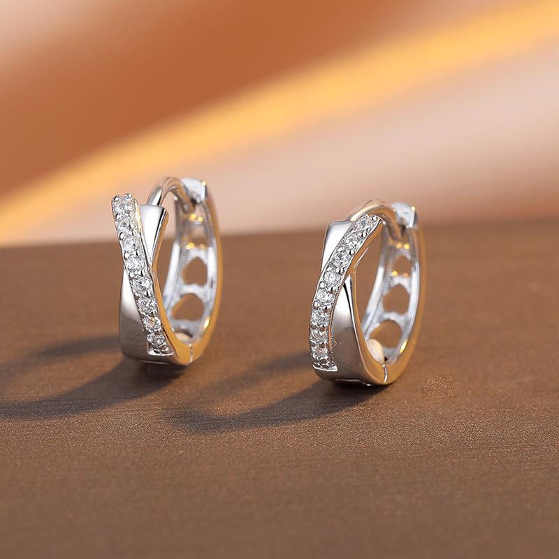 Earrings Crossed Ear Buckles Women'S Exquisite Micro-Inlaid Niche Design Senior Earrings Cold Wind Earrings