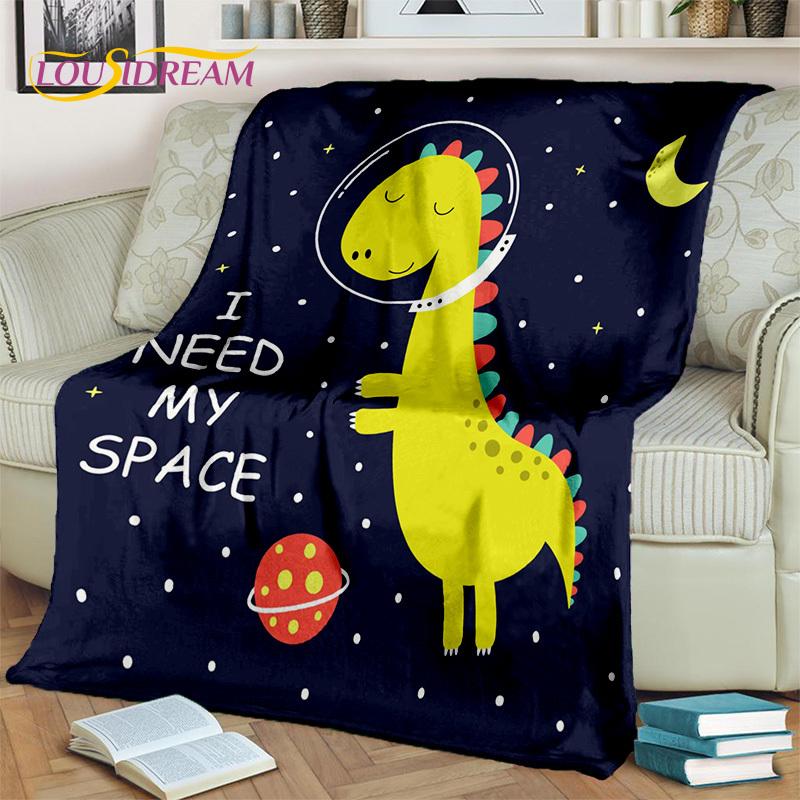 HD Cute Dino Cartoon 3D Dinosaur Space Children Blanket,soft Throw Blanket for Home Bedroom Bed Sofa Picnic Office Cover Blanket