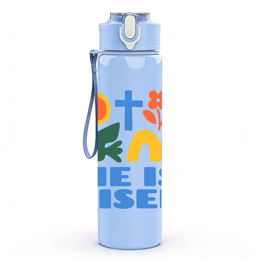 1PC Cross He Is Risen Art 750ml Color Plastic Sports Water Bottle Leakproof Flip Straw Lid Suitable for Sports Office Home Use