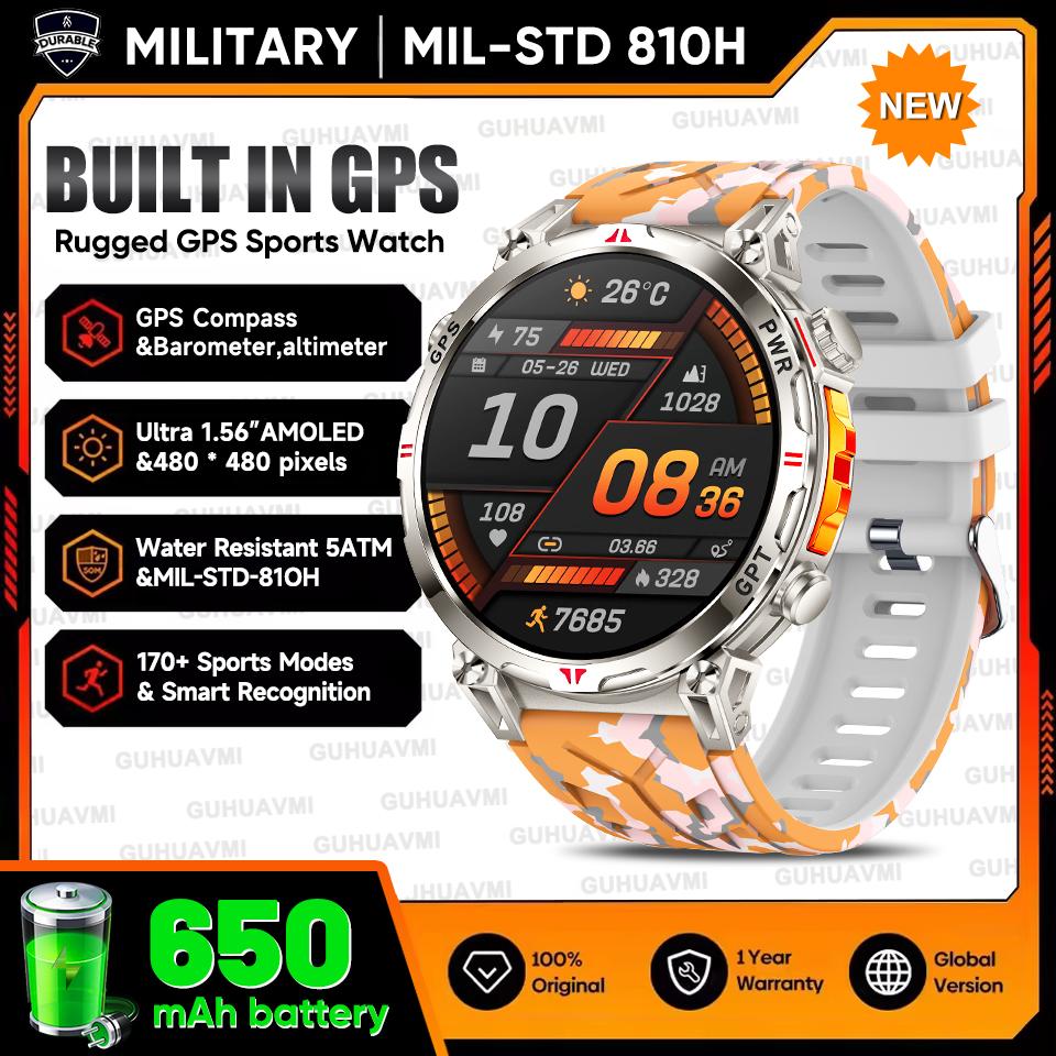 Outdoor GPS Sports Smart Watch Men Built in GPS Compass 5ATM Waterproof Bluetooth Call HD AMOLED Screen Fitness Smartwatch