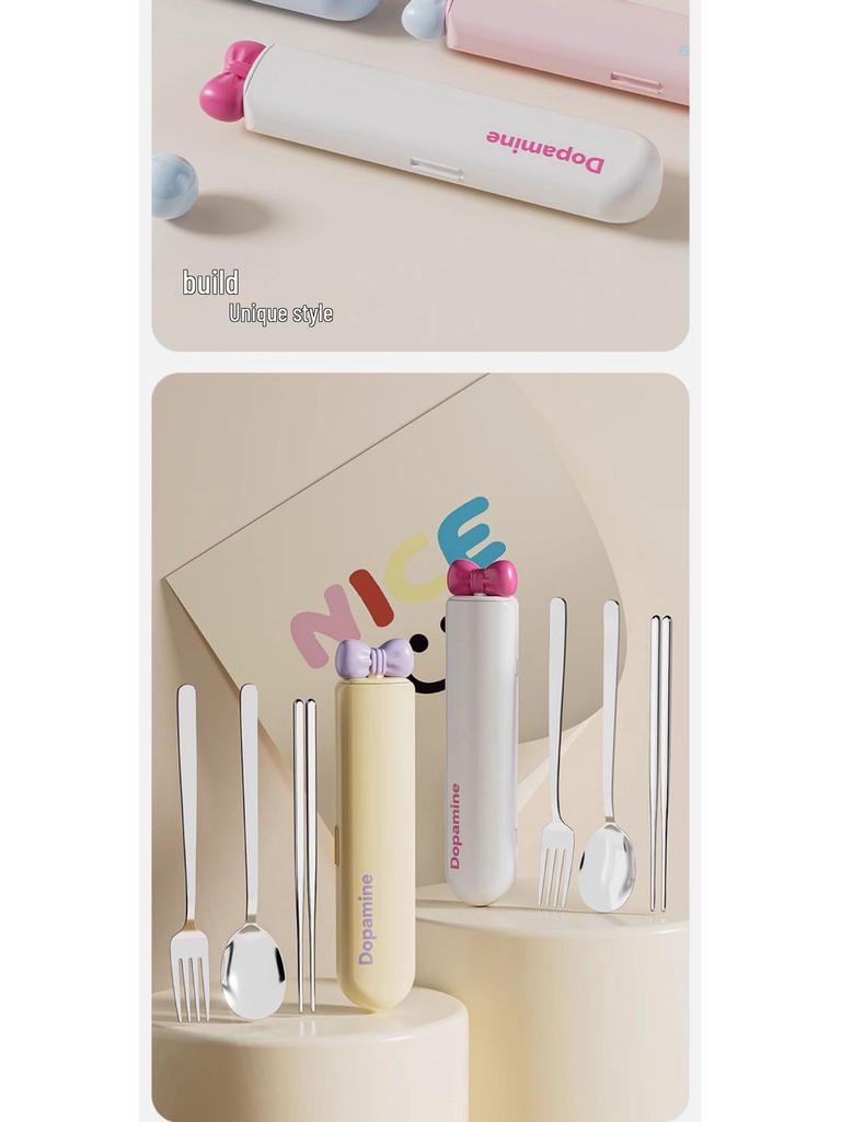 304 Stainless Steel Travel Cutlery Set: Portable Chopsticks & Spoon for Students and Office Workers, Dopamine Design, 3-Piece Set