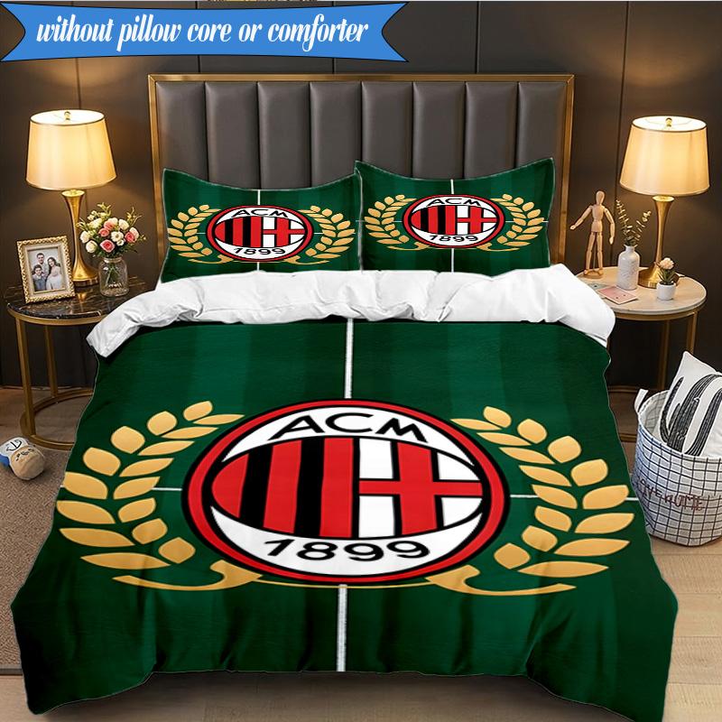 Set Biancheria da Letto Morbido Stampato AC Milan 3 Pezzi, Include 1 Copripiumino e 2 Federe Perfetto per Camera da Letto, Dormitorio, Regalo per Fan