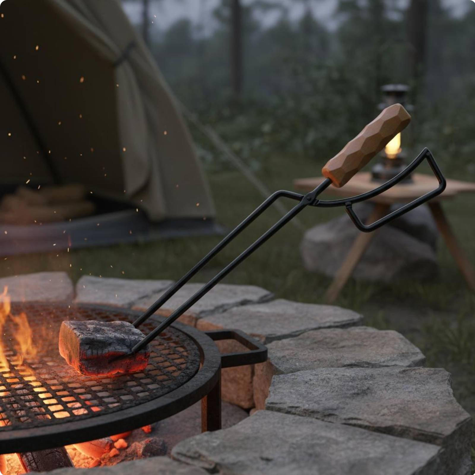 Campfire Tongs Long Handle Ember HeatResistant Log Grabber for Campers, Camping, Barbecue,