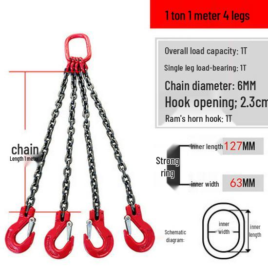 G80 Manganese Steel Hoist Chain Sling with Eye Hook - Single, Two, or Four Legs