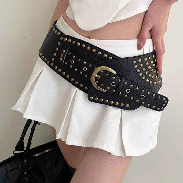 Party Rivet Studded Belt for Adult All Matching Belt Waistband PU Leather Belt Elegant Pants Jeans Belt for Women Men