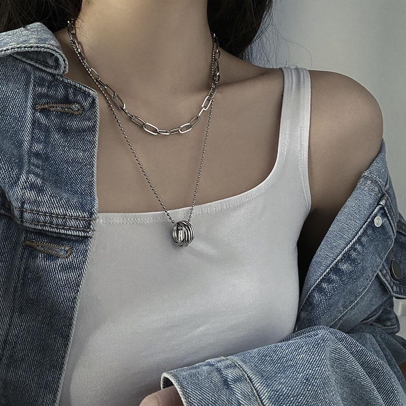 "European & American Double-Layer Love Necklace: Hip-Hop Inspired Long Sweater Chain for Women"