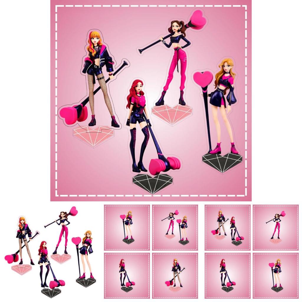 Blackpink Acryl Aufsteller Entzückende Cartoon-Figuren zur Tischdekoration Jennie Jisoo Rose)