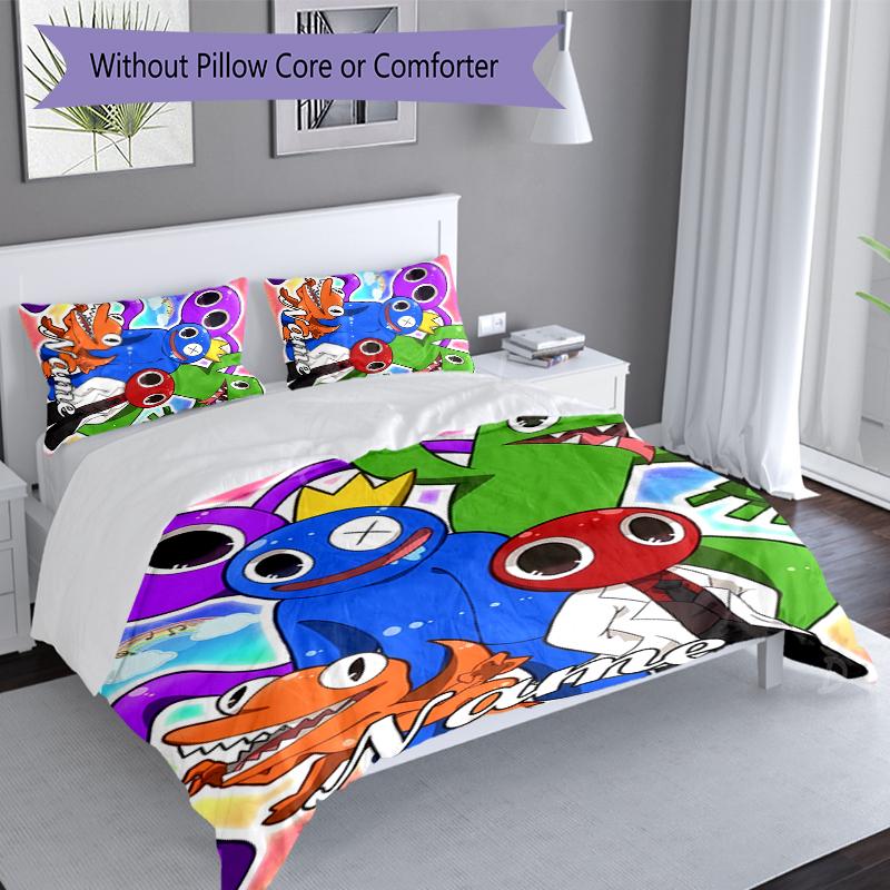 3pcs Custom Name Rainbow Friends Bedding Set,Includes 1 Duvet Cover and 2 Pillowcases,All-season Bedroom Decor