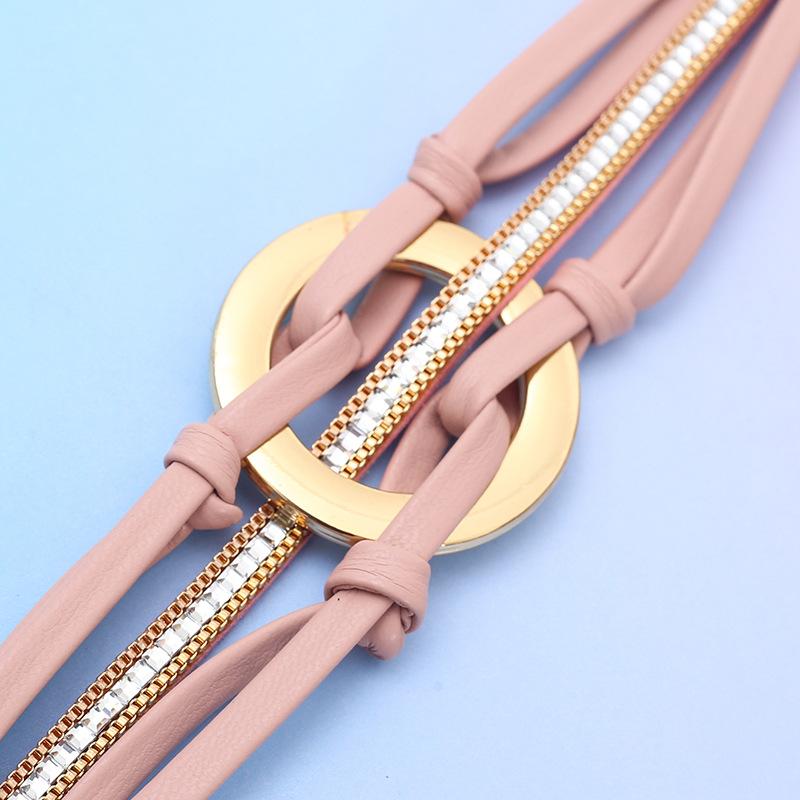 Leather Bracelet for Women Round Hollow Circles Wrap Bangle Female Jewelry Gifts