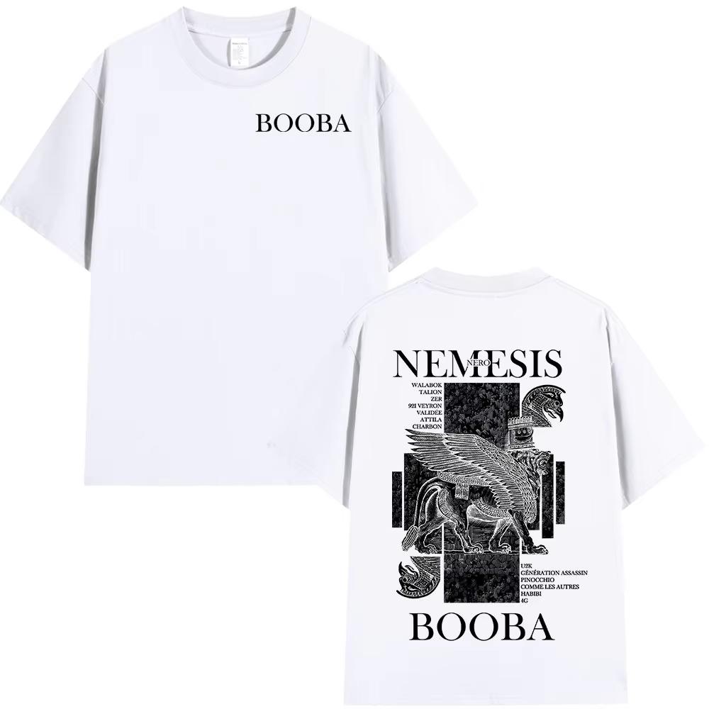 T-shirt Grafica Album Booba Nero Nemesis per Unisex Donna Moda Hiphop Estate 2026 Stampa Cotone Puro Casual