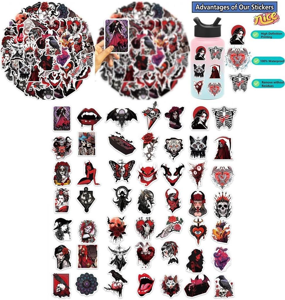 50 de Autocolante Drăguțe și Impermeabile cu Cranii de Groază și Desene cu Fete pentru Decorarea Chitarei, Caietului și Bagajelor