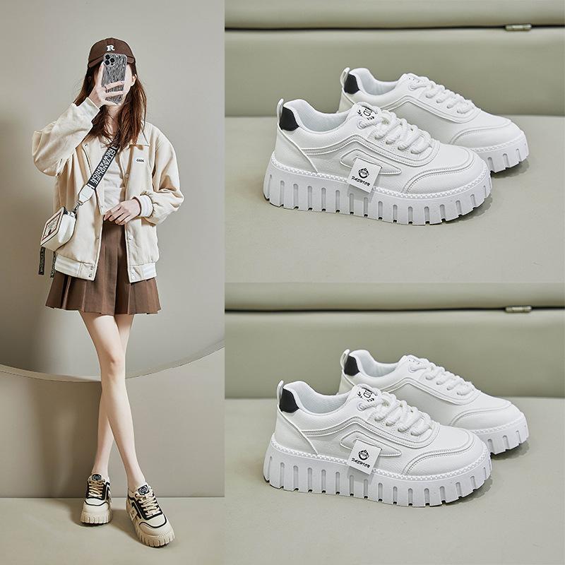 Spring White Shoes New Style Female Students' Thick Sole Height-enhancing Sports Shoes Casual Shoes Street Photography