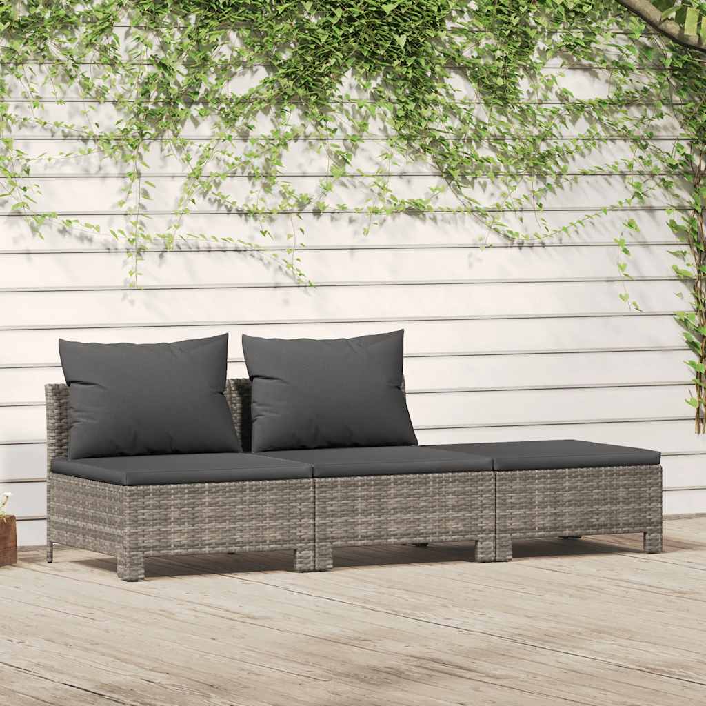 3 Piece Garden Lounge Set with Cushions Gray Poly Rattan