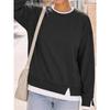 New Women's Loose Crew Neck Fake Two-piece Hoodie, Casual Long Sleeve Patchwork Cuff Pullover Top for Europe America Crossborder