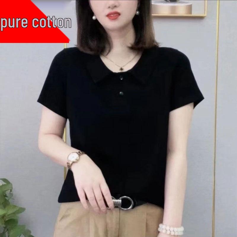

Women s High-End Short-Sleeved Fashion Doll Collar Top - Summer Belly-Covering, Slimming & Versatile Trendy Blouse 4XL (130-140 lbs)