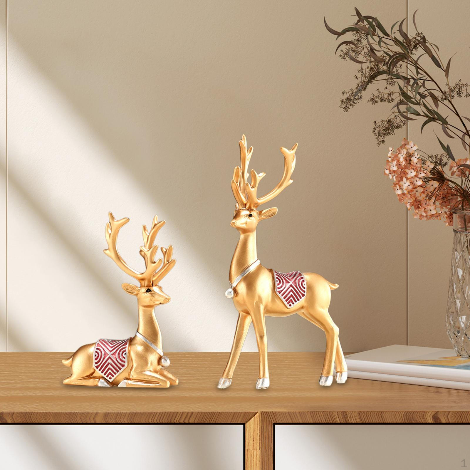 

2 шт. декоративные фигурки оленей, настольные украшения, ремесла, статуи лося из смолы для золотистый