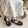 French summer new hollowed-out one-word strap Roman shoes flat-bottomed bag head sandals women's Mori women's niche design hollow