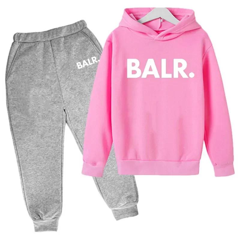 Marka Balr Dres Dziecięcy Chłopcy Dziewczynki Bluza Spodnie Dresowe Zestaw Dwuczęściowy Wiosna Jesień Zestawy Dziecięce z Kapturem Modne Casualowe Bluzy z Kapturem