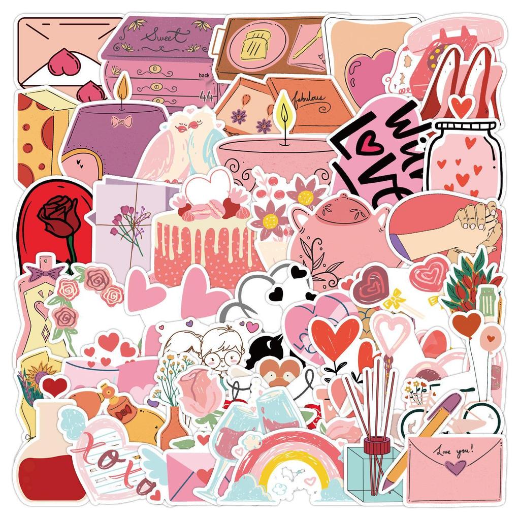 Valentine's Day Graffiti Stickers - 50/100 Sheets, Waterproof Decorative Set for Water Bottles & Computers