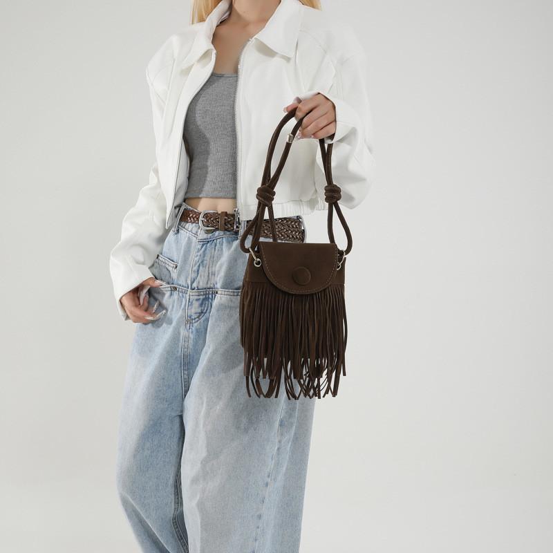 Stylish And Versatile Small Square Bag For Women With Soft Suede Material And Chic Fringe