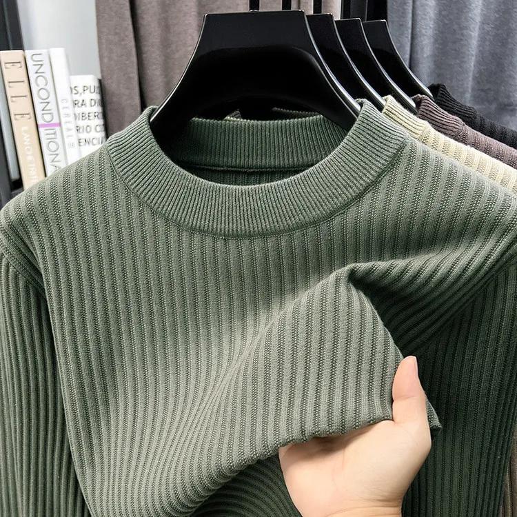 2025 Autumn Men Casual Bottoming Knit Tops Mens Solid Color Textured Long Sleeve Vintage Sweater Mens Fashion Pullover