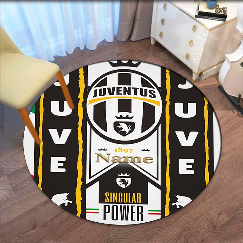 Custom Name Juventus Football Club Printed Round Rug Carpet Chair Rug Area Rug Entryway Doormats,for Office Chair Living Room Bedroom Kitchen Room.