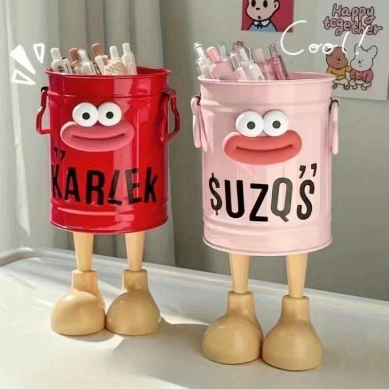 1Pc Cartoon Personality Pen Holder Set, Desktop Organizer Bucket, Ideal Gift For Home And Study Stationery Storage