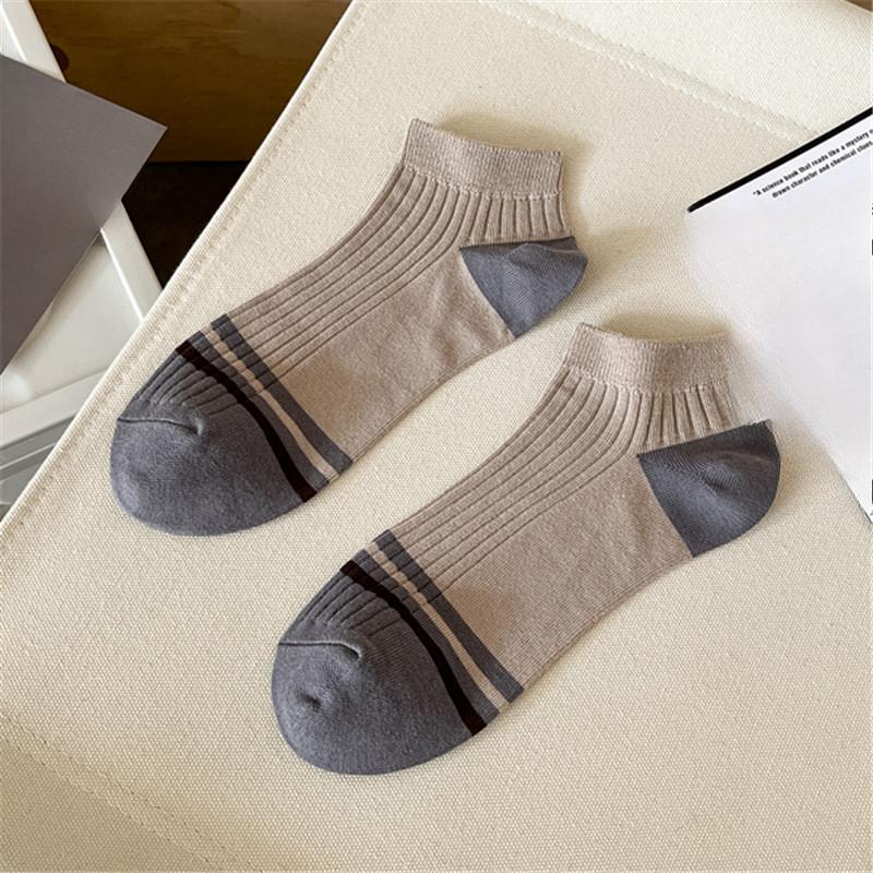 Men's Summer Solid Color Striped Breathable Cotton Boat Socks