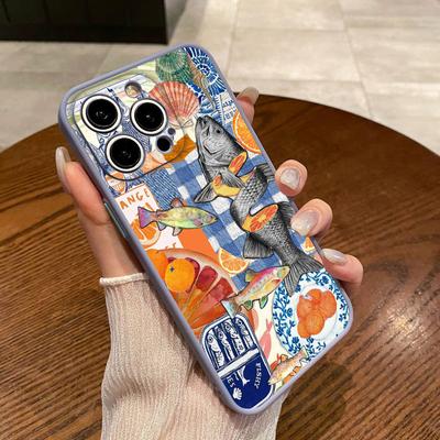 Europäische Frische Sardinen Krabbe Handyhülle Für IPhone 16 15 14 Pro Max Plus 13 12 Mini 11 Pro Max X XR XS 8 7 Plus SE2 Rückseitige Hüllen