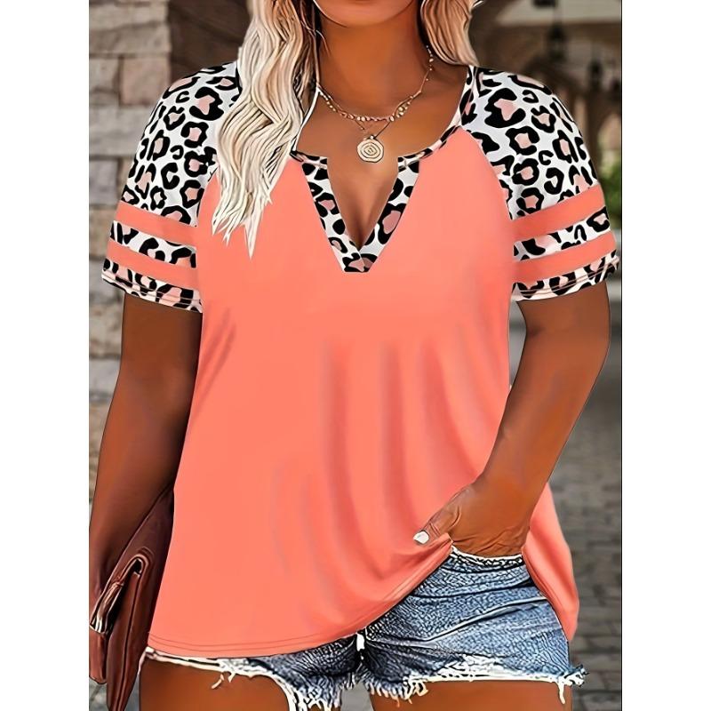

Spring Summer T Shirts Fashion V-neck Ethnic Style Printed Plus Size Tops Women s Short Sleeved T-shirt S помаранчевий